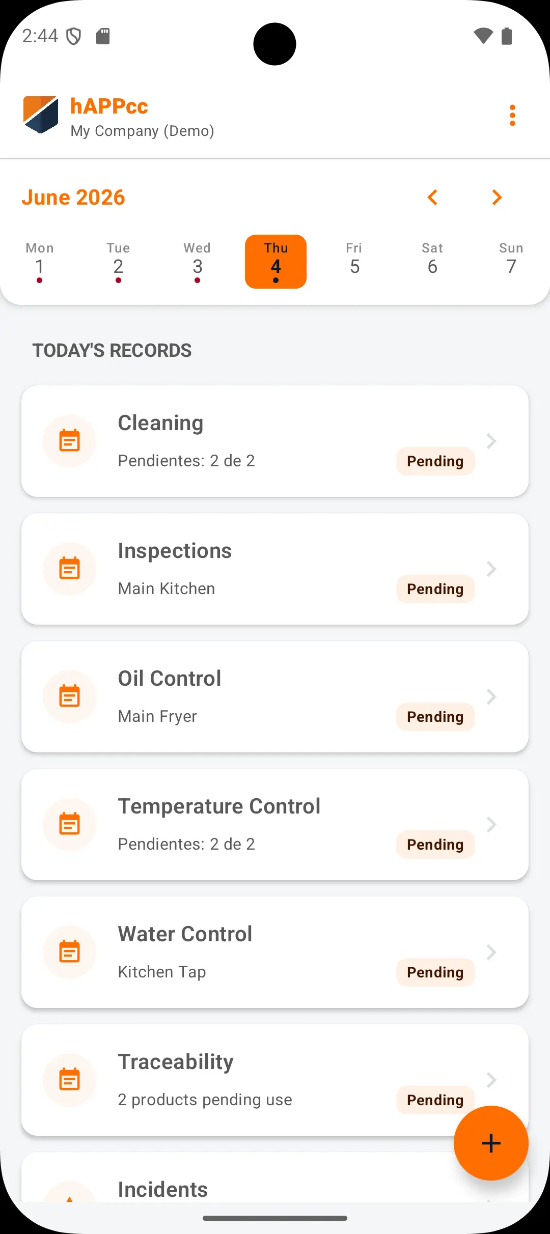 Software APPCC para restaurantes con controles pendientes del día