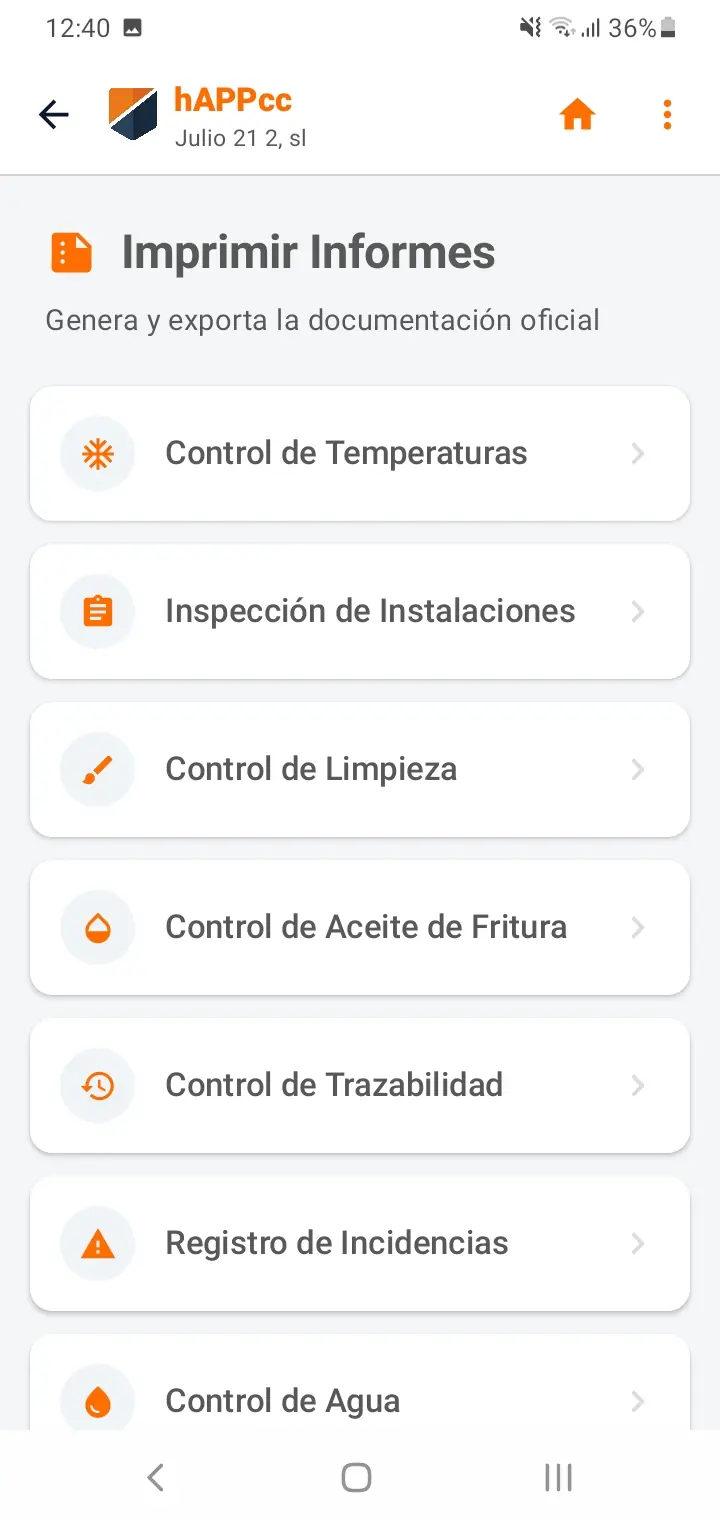 Selección de informes APPCC disponibles en hAPPcc