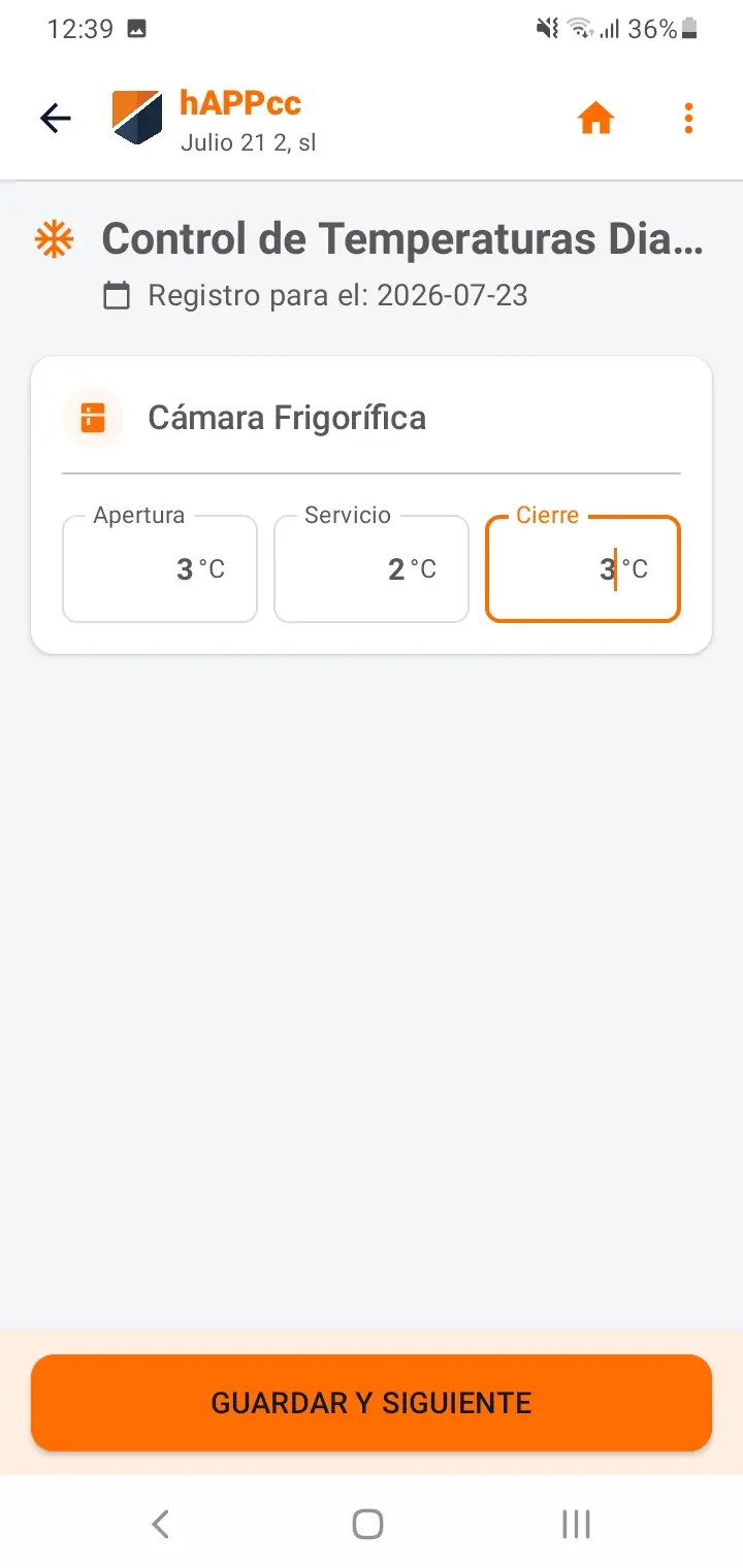 Registro de temperatura de una cámara frigorífica en hAPPcc